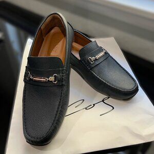 Men's Bally Blue Navy Bovine Grain Calf Leather Loafers